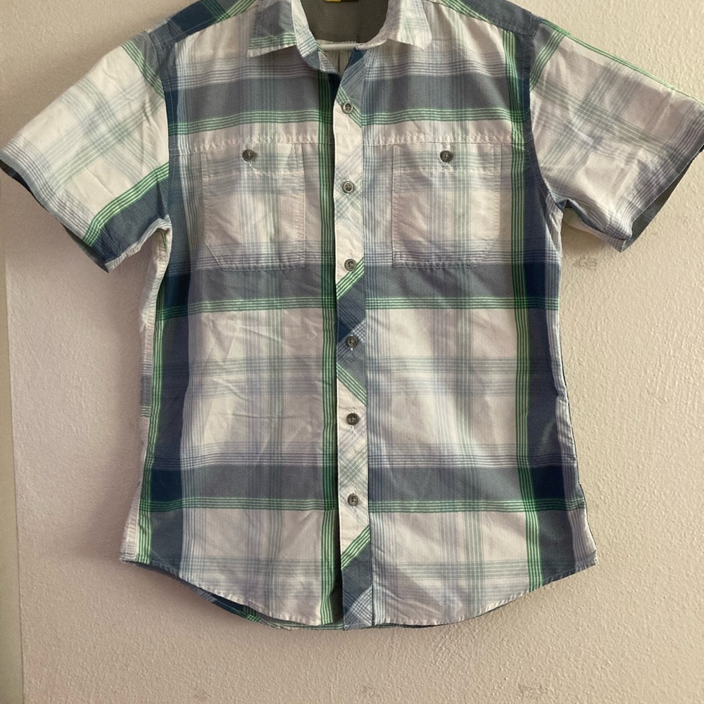 Eddie Bauer White/gray and Green Plaid Casual Shirt medium